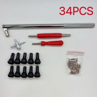 34-Piece Tire Valve Removal Tool Set, Iron Pulling Tool, Tire Valve Core Removal and Installation Tool