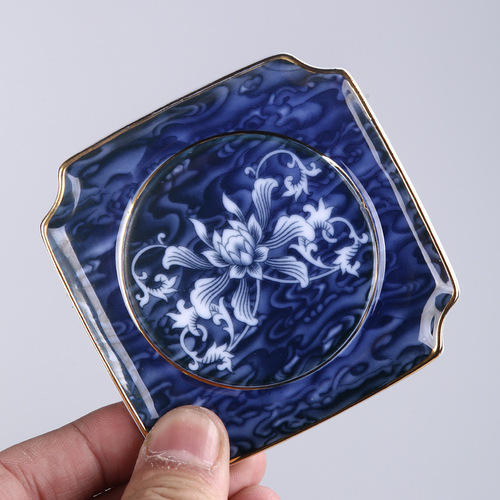 Ceramic underglaze blue and white insulated anti-scalding saucer Chinese Kung Fu tea set coaster small saucer tea ceremony accessories wholesale