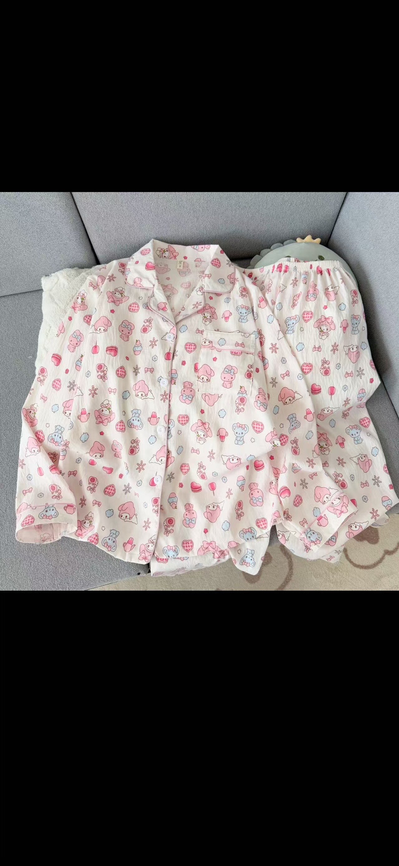 Algodón nublado al por mayor transfronterizo nuevo pijama de niña pantalones de manga larga delgados dulces dibujos animados impresión de ropa para el hogar set