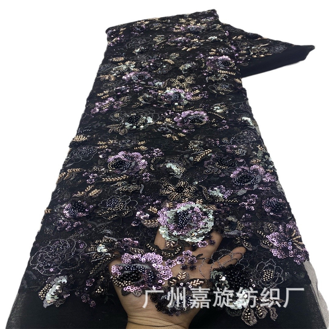 Nuevo bordado de perlas de mano pesada burgana vestido de boda de estilo de Oriente Medio tubo de bordado de perlas encaje tela de malla bordada image 6