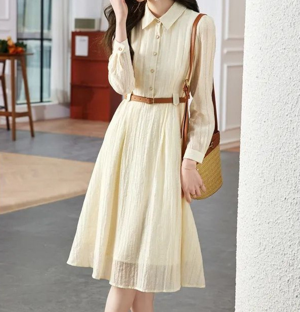 French-Style Elegant Ladylike Gentle Style Dress, New Fashionable Slimming Mid-Length Shirt Dress