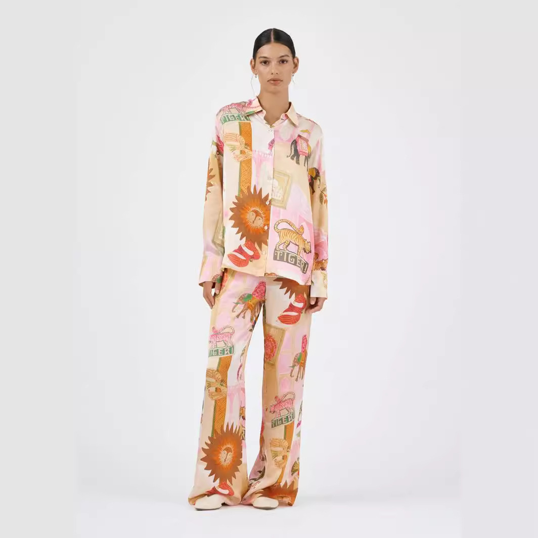 280g Weight Long Sleeve Sleeve Length Holiday Women's Casual Vacation Animal Letter Polyester Printing Pant Co-ord Set Pants Sets