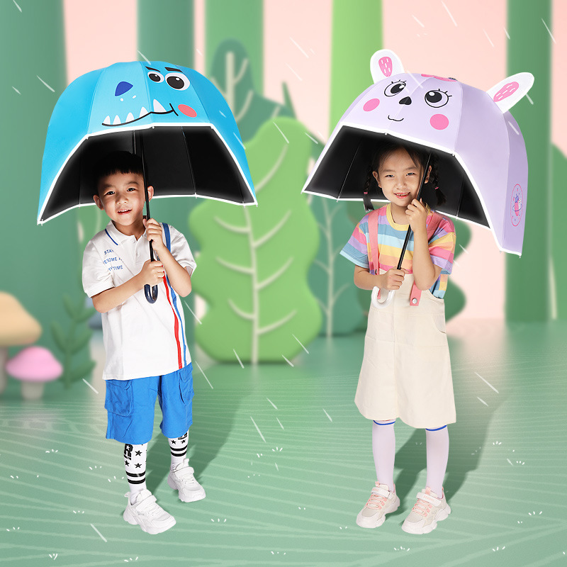 新款安全反光条小学生儿童雨伞遮阳伞防紫外线幼儿园网红头盔伞