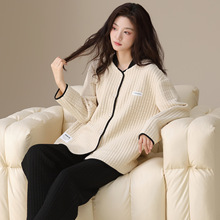 空气棉睡衣女秋冬季100%纯棉夹层保暖加厚加绒宽松大码家居服套装