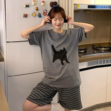 ins网红风睡衣少女卡通猫咪短袖夏季天新款学生高颜值家居服套装