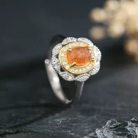 S925 серебро натуральное кольцо из солнечного камня Fanta двухцветное позолоченное яйцо лицо простой трансграничный etsy кольцо ручной работы