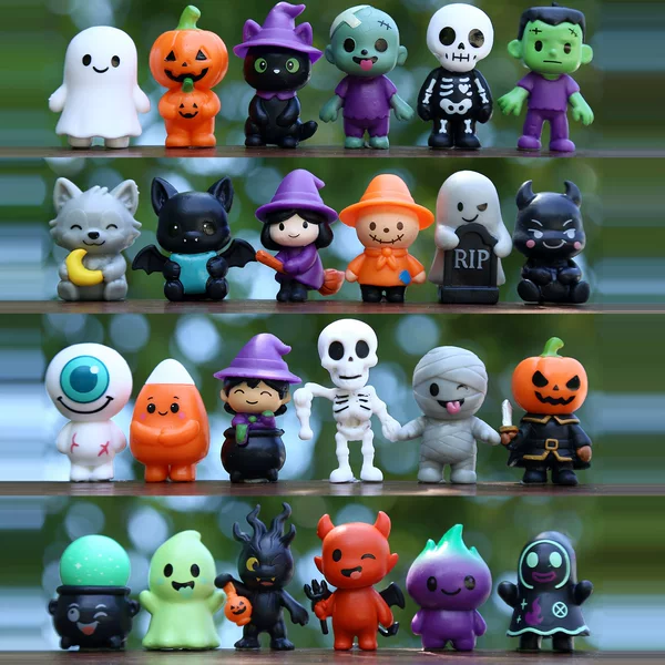 Trendy Anime Halloween Series Figurines Creative Skull Pumpkin Ghost DIY Miniature Landscape Decorative Ornaments