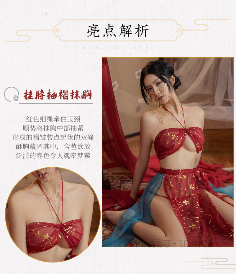 Chiffon Roleplay Nightdress Set with Top, Skirt and Thong, Sheer Mesh Style, One Size — detail image 3