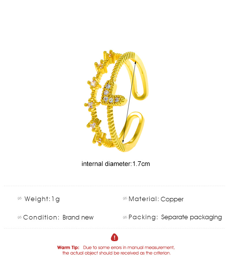 3g Weight Rings Classification Fashion Double Layers Heart Zircon Inlaid Open Copper Ring