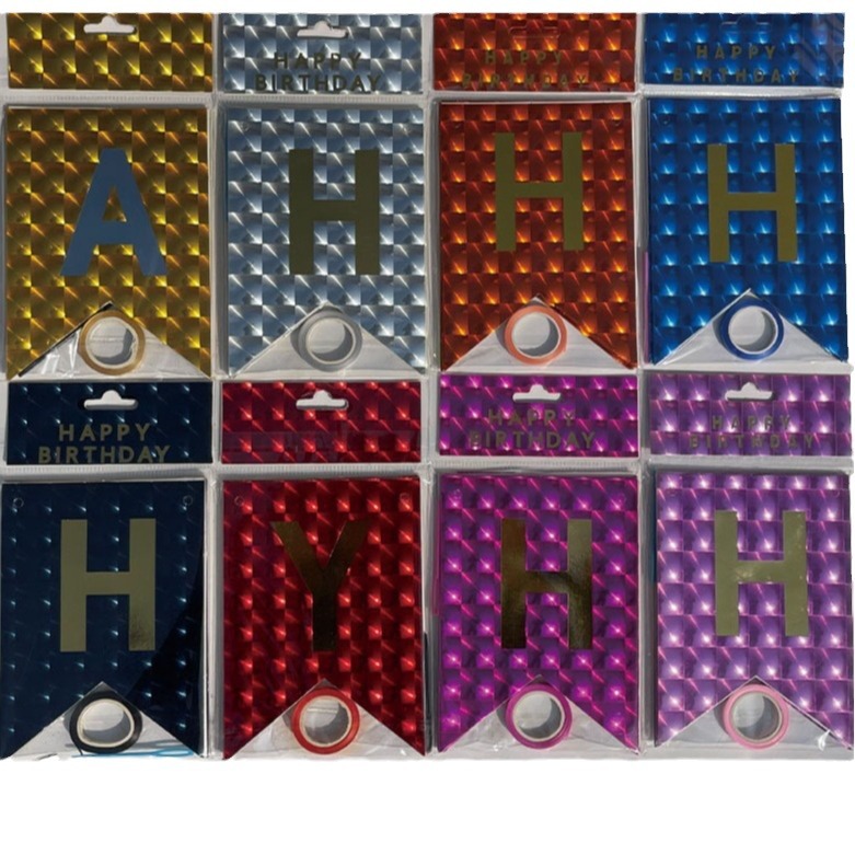 HAPPY BIRTHDAY fiesta de cumpleaños en inglés diseño diagonal de bandera de cola de mermaid letras banderas de color