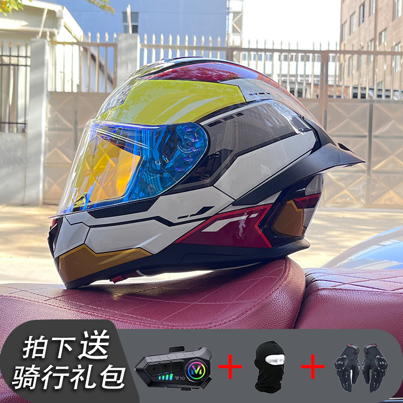 Nueva certificación estándar nacional motocicleta casco completo casco neto Bluetooth hombres y mujeres personalidad de verano cuatro estaciones cola grande pareja corriendo