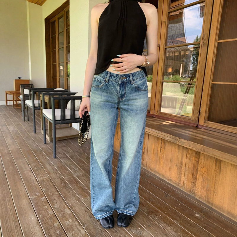 Plus-size American-style high-street low-waist jeans for women, new autumn collection, washed, loose, casual, versatile, slimming, straight-leg long pants Plus-size American-style high-street low-waist jeans for women, new autumn collection, washed, loose, casual, versatile, slimming, straight-leg long pants