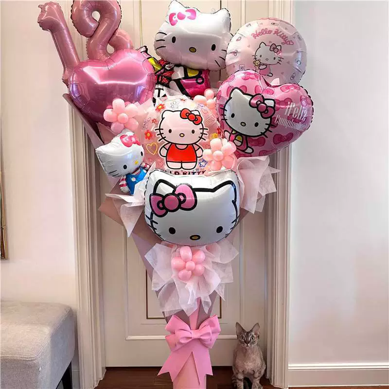 Hello Kitty, баллон для подруги на День Святого Валентина, букет, handmade DIY