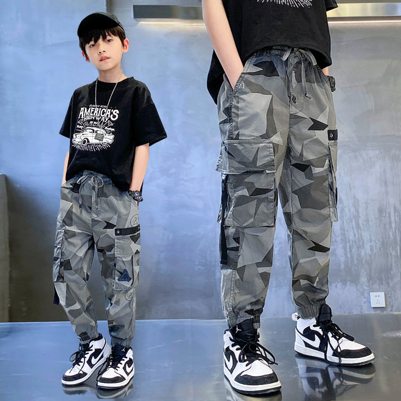 Z367 Early Yang Children's 2022 Summer New Style Personality Lightweight Camouflage Foreign Style Letter Labeling Start Casual Pants Boys