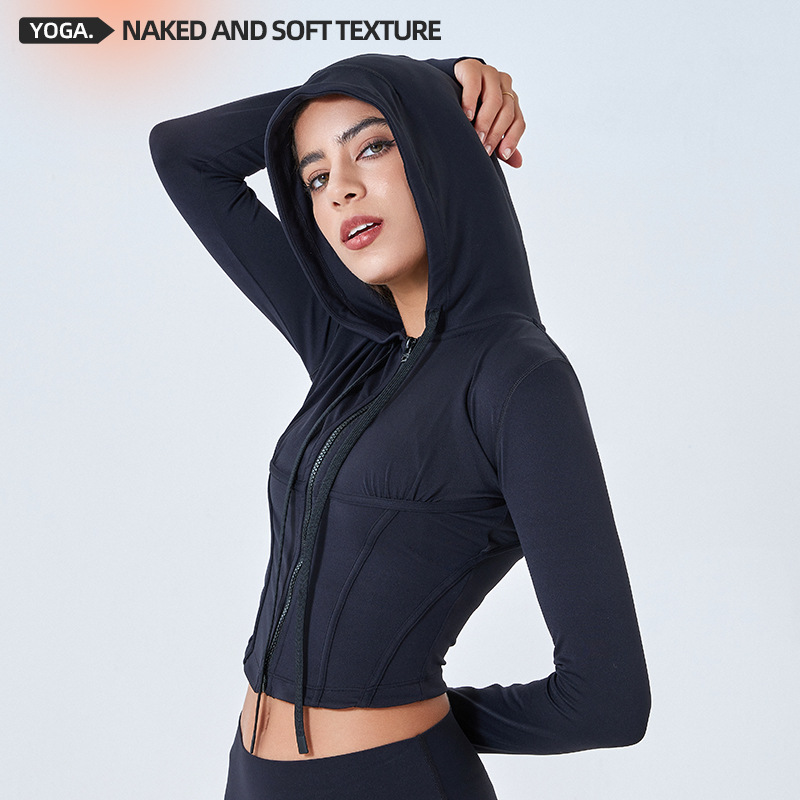LULU mismo estilo chaqueta de ropa de yoga para mujer desnuda delgada cremallera corta con capucha deportes ajustados tops de fitness