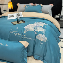 跨境亚马逊外贸轻奢高端磨毛刺绣四件套可水洗机洗床单被套斯嘉丽