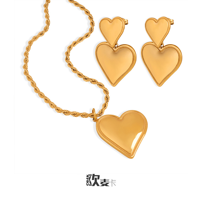 Amor colgante collar melocotón corazón pendientes de titanio acero 18K oro hadas temperamento todo partido clavícula cadena femenina