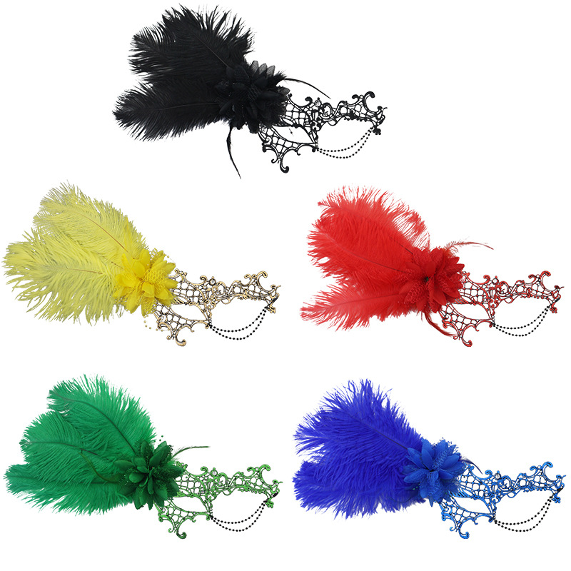 Ventas transfronterizas calientes de Halloween nuevas plumas de encaje gradiente máscara de mitad de cara maquillaje de baile accesorios de vestuario sexy