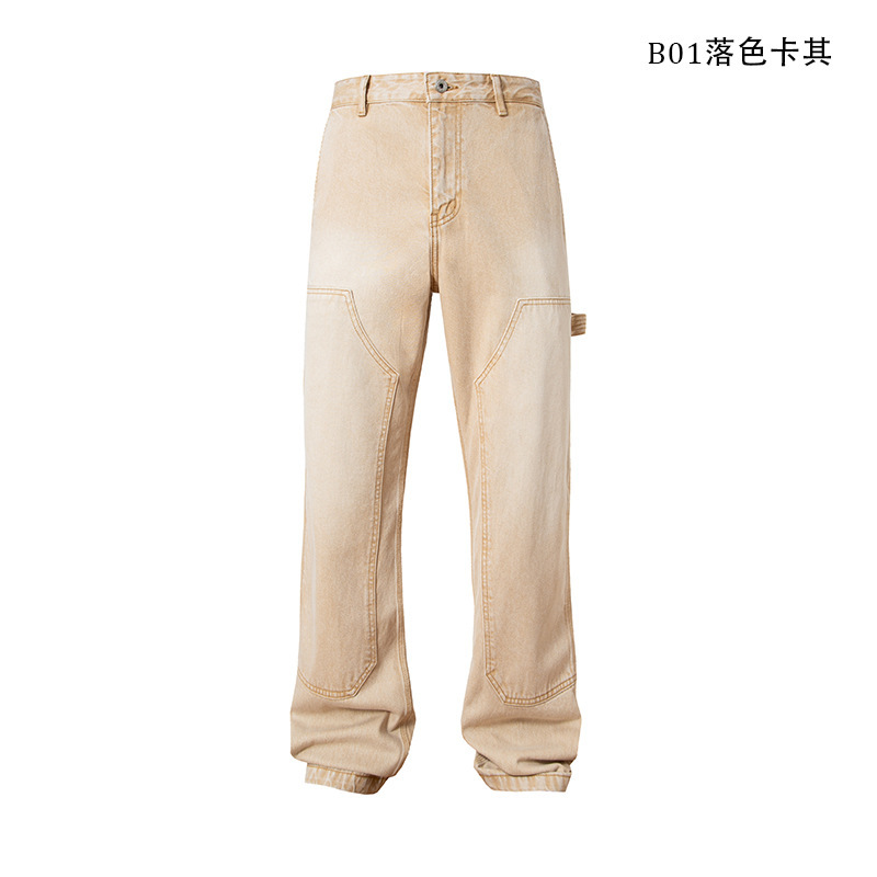 American Retro Carhartt B01 Heavy-Duty Thickened Distressed Washed Workwear Double-Knee Logging Pants Jeans for Men