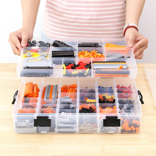 Large-capacity transparent stackable toy Lego building block storage box with lid snap-on detachable combination partition