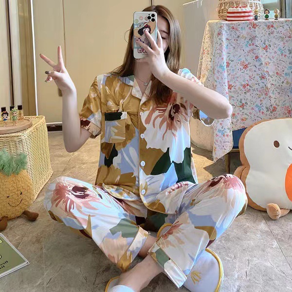 2025 primavera y verano pijamas de mujer pantalones de manga corta en un nuevo cardián casual suelto se puede usar en el hogar conjunto de ropa
