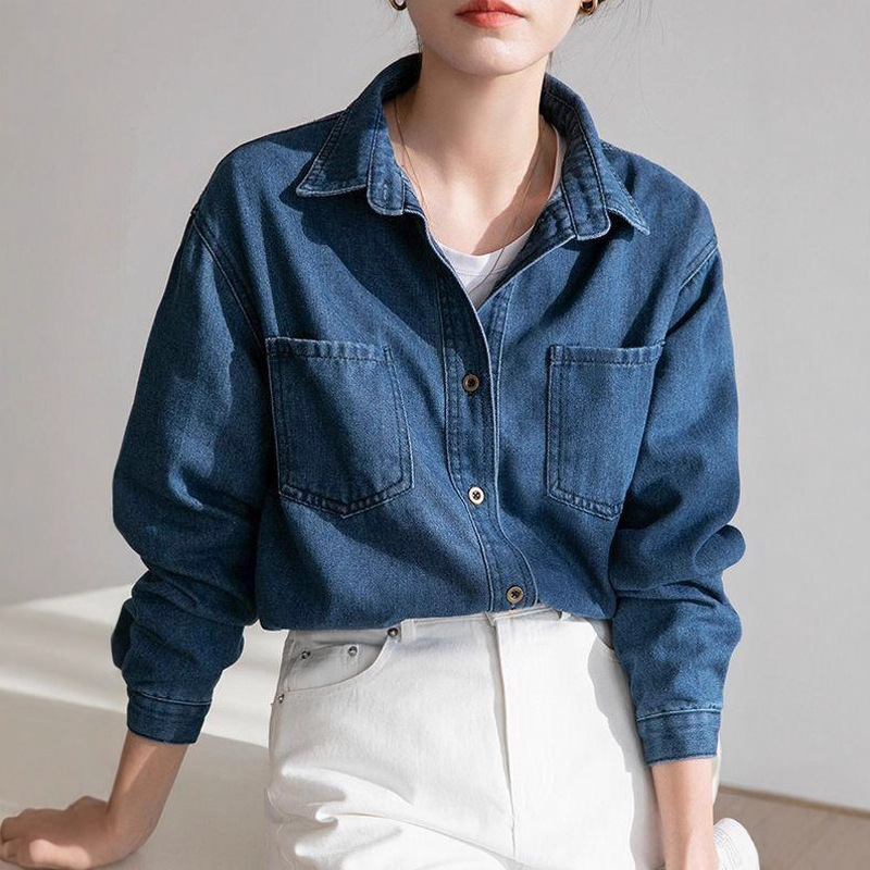 Denim Shirt for Women 2025 Spring and Autumn Denim Jacket Niche Design Shirt Loose Long-Sleeved Top Denim Jacket