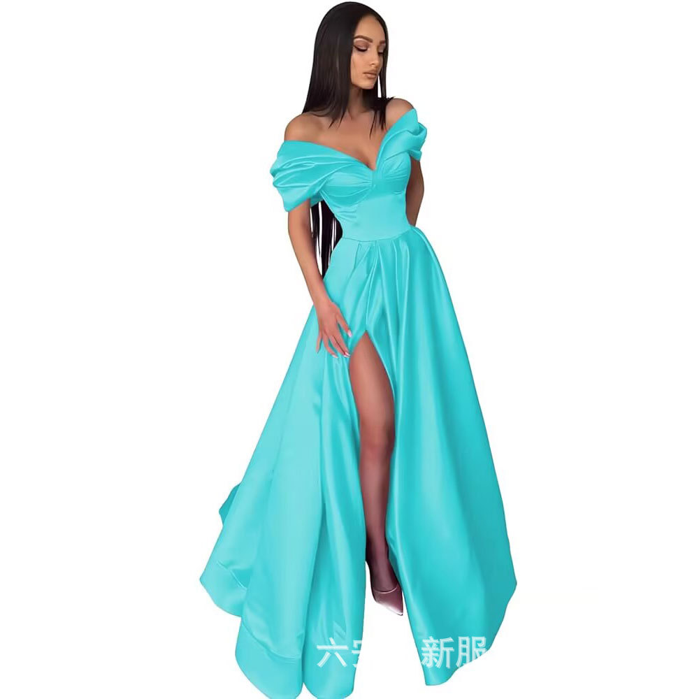 Amazon mujer hombros abiertos corazón vestido de baile largo vestido formal de noche con un vestido abierto