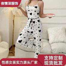 2025女春秋爆款爱心外贸纯欲睡衣 现货加工定制 性感吊带女家居批