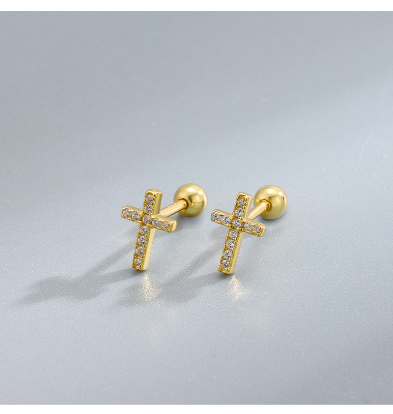 1 Pair Vintage Style Cross Plating Inlay Sterling Silver Rhinestones White Gold Plated Gold Plated Ear Studs display picture 1