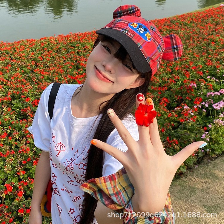 2025新款高颜值卡通棒球帽女可爱甜心格子鼠鼠帽子大头围显脸小鸭|undefined