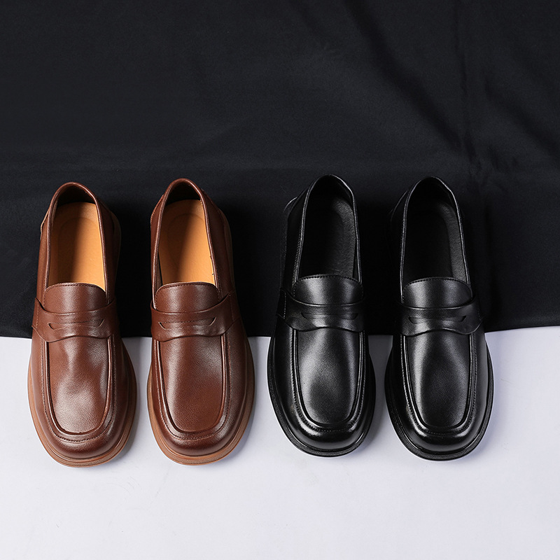 New square head leather shoes men's business soft bottom breathable casual shoes_vogvips.com