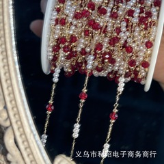 diy链条 红色水晶珍珠链 全铜 国风敦煌古风流苏步摇西域服饰配件