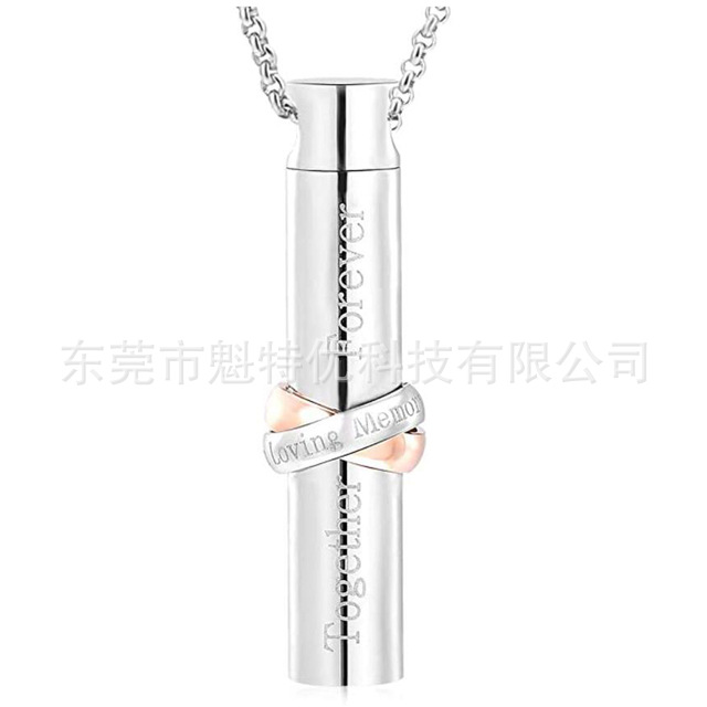 El comercio exterior de la venta caliente juntos para siempre familiares conmemorativos mascota sigue siendo cenizas Caja Acero titanio botella perfume collar