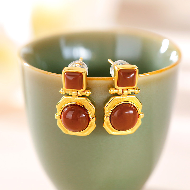 (2개) HUIBAOLI S  골드 도금 남적마노 기하학적 달걀 표면 오각형 대기 고급 숙녀 드롭 귀걸이