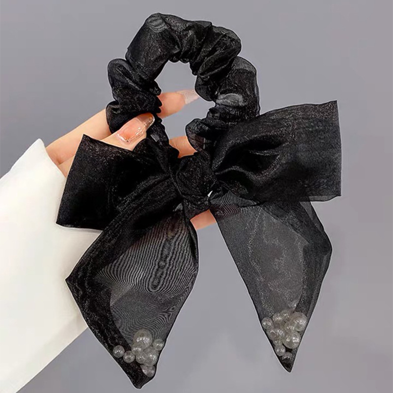 Fashion New Black Mesh Ribbon Large Pearl Bow Headband Hair Accessories display picture 4