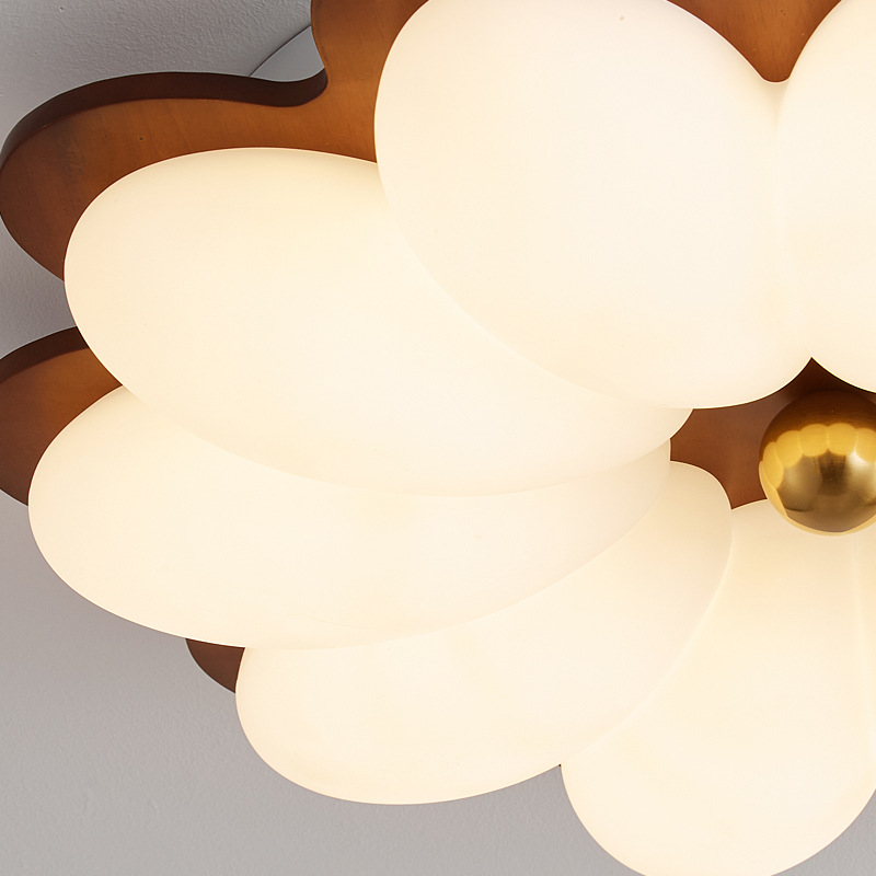 Lámpara de techo de dormitorio de estilo medio 2025 nueva lámpara de estudio de estilo crema flor retro nogal lámpara de balcón de protección ocular
