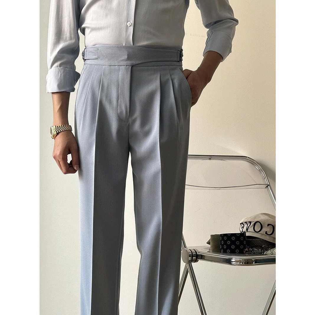 Paris Button-up Pants Men's Light Mature British Retro Business Naples Pendant Straight Casual Pants Tall