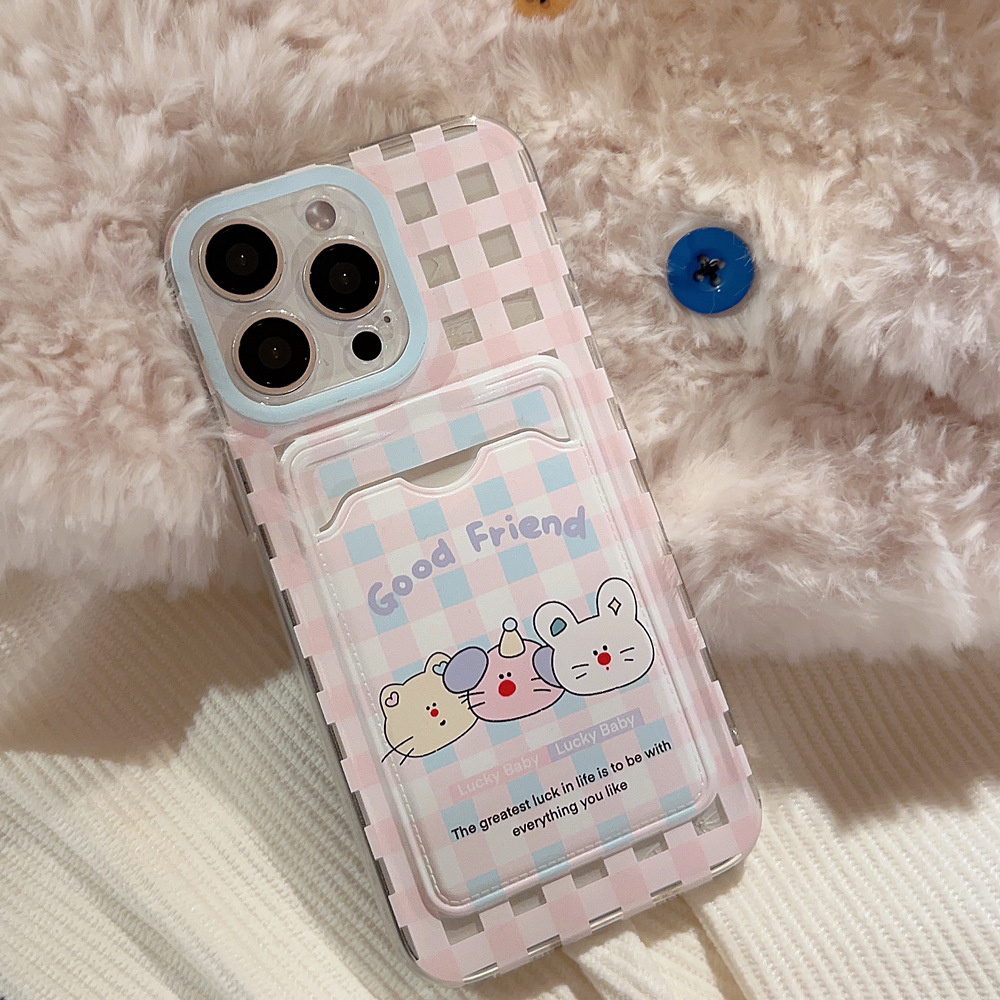 Estuche para tarjetas con diseño de cuadros rosas, lindo y moderno, compatible con la funda para teléfono móvil iPhone 15 Pro Max, 17, Apple 14, transparente, 11/16