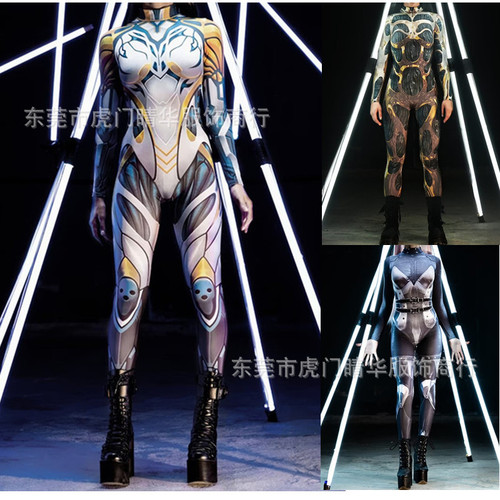  Halloween 3D Digital Printing Cosplay Women's Tight Long-Sleeve Bodysuit