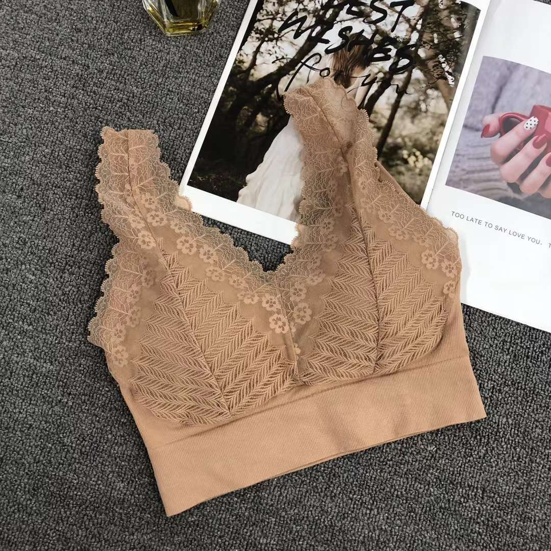 Nuevo encaje sin costuras espalda envuelta en el pecho ropa interior inalámbrica camisola sexy ropa interior de mujer base anti-exposición