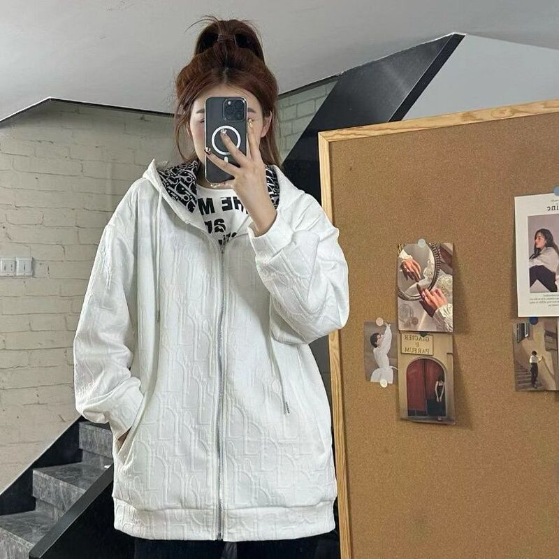 3D Embossed Spring and Autumn Bubble Cotton Hooded Versatile Zip-Up Sweatshirt Jacket for Students and Couples, Unisex Jacket