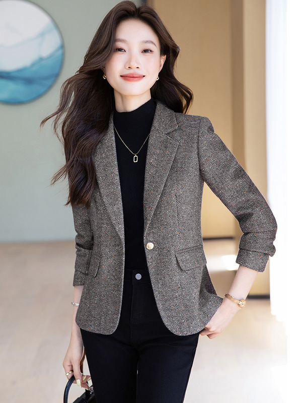 西装外套女2025新款春秋高级感修身显瘦休闲气质西服毛呢复古上衣|undefined