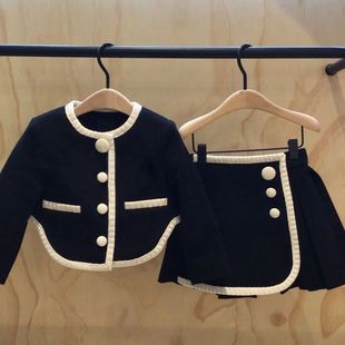 6391 girls' autumn suit new western style girls' fashionable long-sleeved cardigan baby Korean style skirt two-piece suit