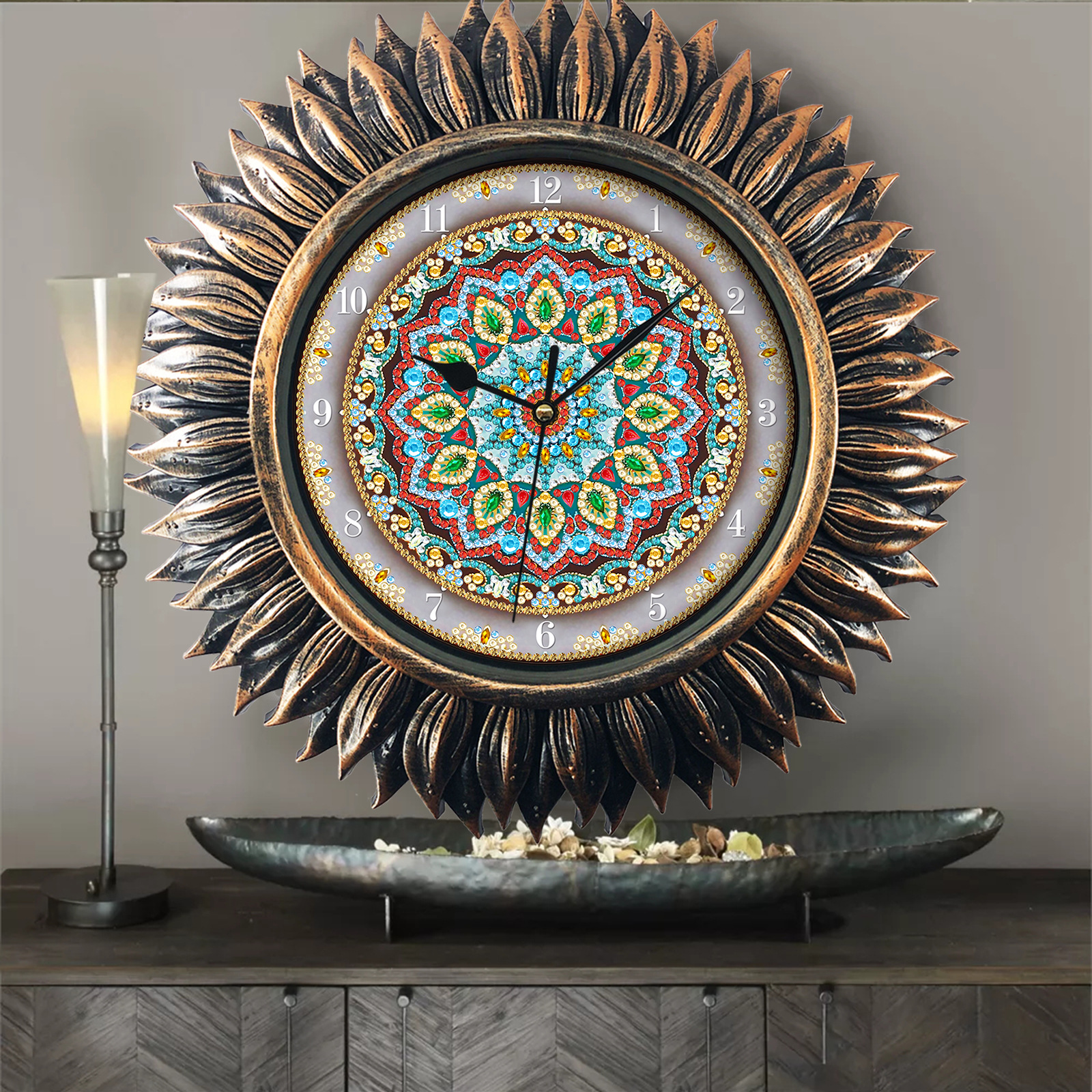 Pintura de diamantes perimetral pintura de diamantes reloj DIY reloj de pared bordado reloj pintura de decoración de la sala de estar