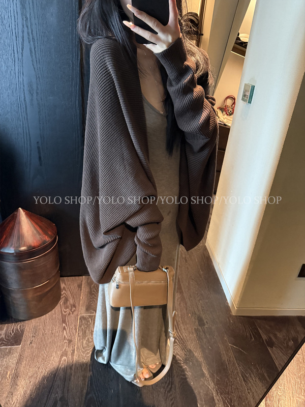 YOLO SHOP  绵羊毛蝙蝠袖慵懒风气质针织开衫女秋季百搭休闲外套|undefined