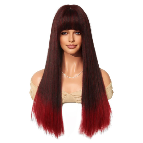 Foreign trade wig women's full head cover long hair straight hair Synthetic wig chemical fiber matte high temperature silk wig wholesale