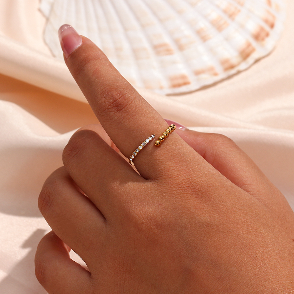 Fashion Round Stainless Steel Plating Inlay Zircon Open Ring 1 Piece