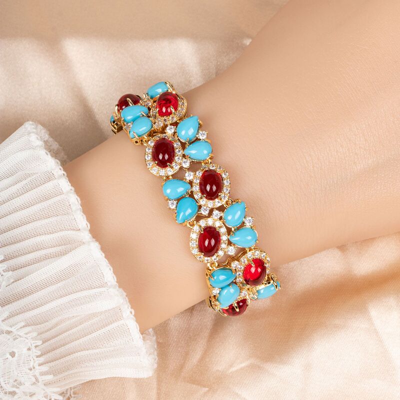 New European and American Cross-Border High-End Jewelry Color Crystal Blue Turquoise Bracelet Women's Jewelry Retro Exquisite Contrasting Color Chain New European and American Cross-Border High-End Jewelry Color Crystal Blue Turquoise Bracelet Women's Jewelry Retro Exquisite Contrasting Color Chain