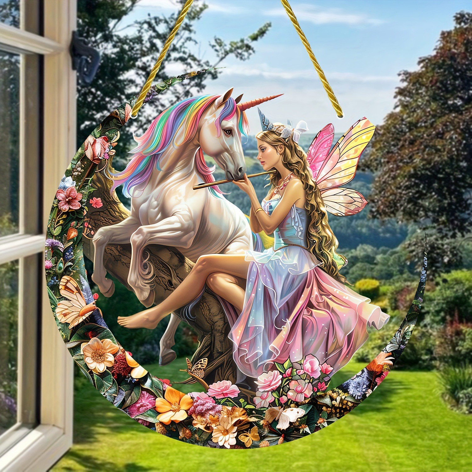 Decoración creativa transfronteriza acrílica disco plano colgar princesa de cuento de hadas belleza figura de captura de sol ventana decoración porche