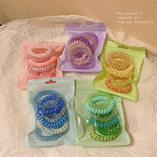 Candy color sweet girl gradient color phone ring hair rope headband bagged seamless hair tie hair ring does not hurt hair accessories